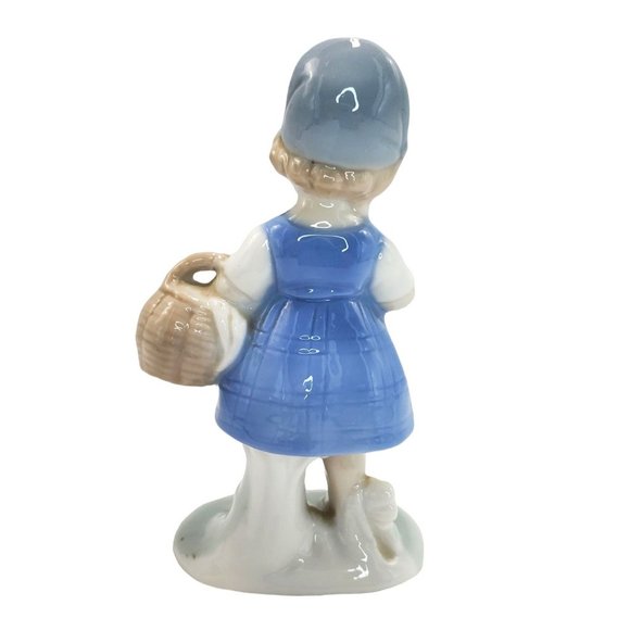 Vintage Lego Japan Porcelain Girl Figurine Blue Dress & Cap Basket Flowers - Picture 5 of 7